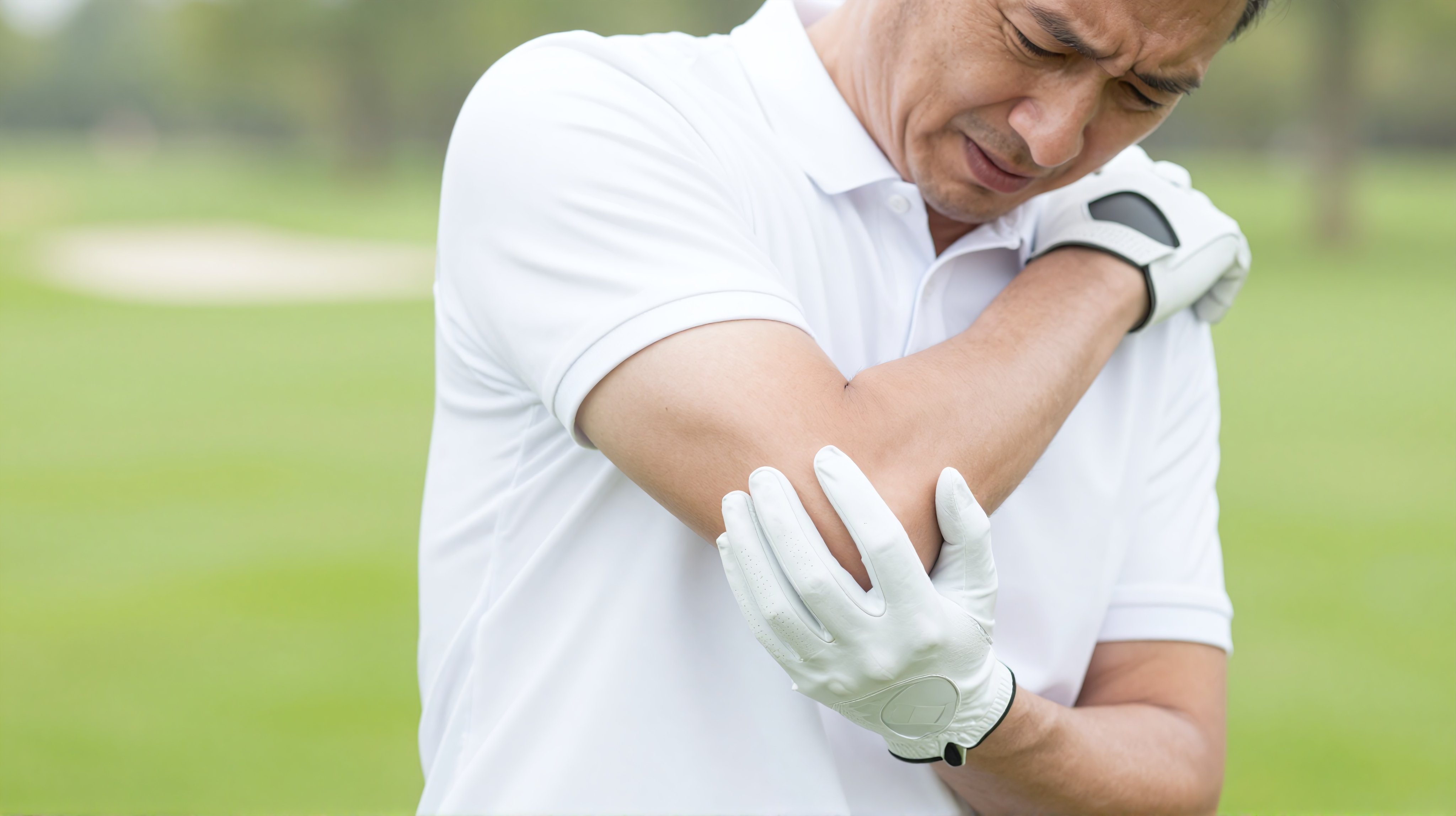 Golfer holding their shoulder after a swing